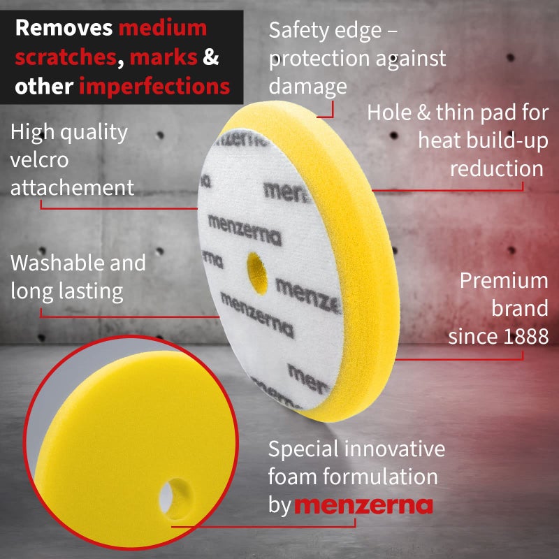 menzerna 6 Inch Polishing Pad Medium Cut for Medium Fine Polishing I Body Repair & Detailing Pads with Safety Edge & Velcro Attachment I Washable & Long Lasting I with Hole for Anti Heat Build-Up - Image 2